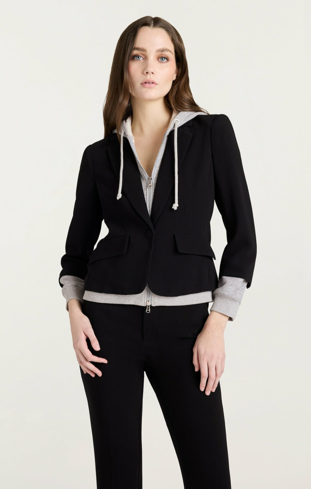 Women Zip Up Le Petit Khloe Blazer Black/Heather Grey