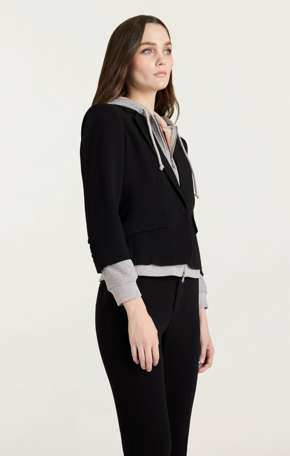 Women Zip Up Le Petit Khloe Blazer Black/Heather Grey