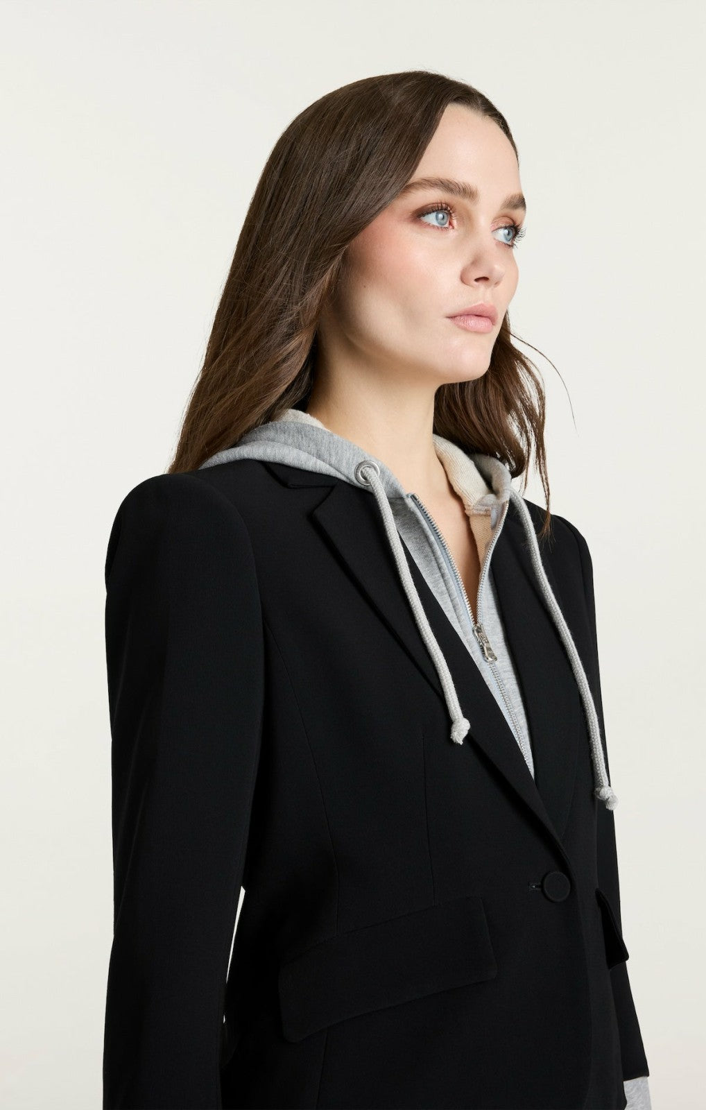 Women Zip Up Le Petit Khloe Blazer Black/Heather Grey