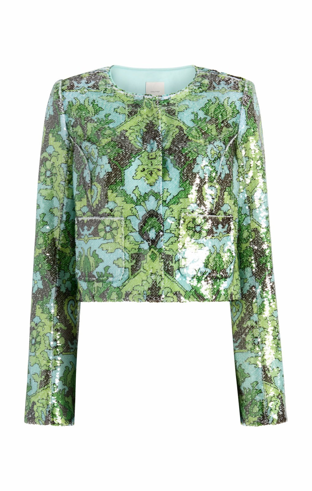 Women Sequin Damask Aspen Jacket Light Cyan Multi