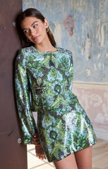 Women Sequin Damask Aspen Jacket Light Cyan Multi