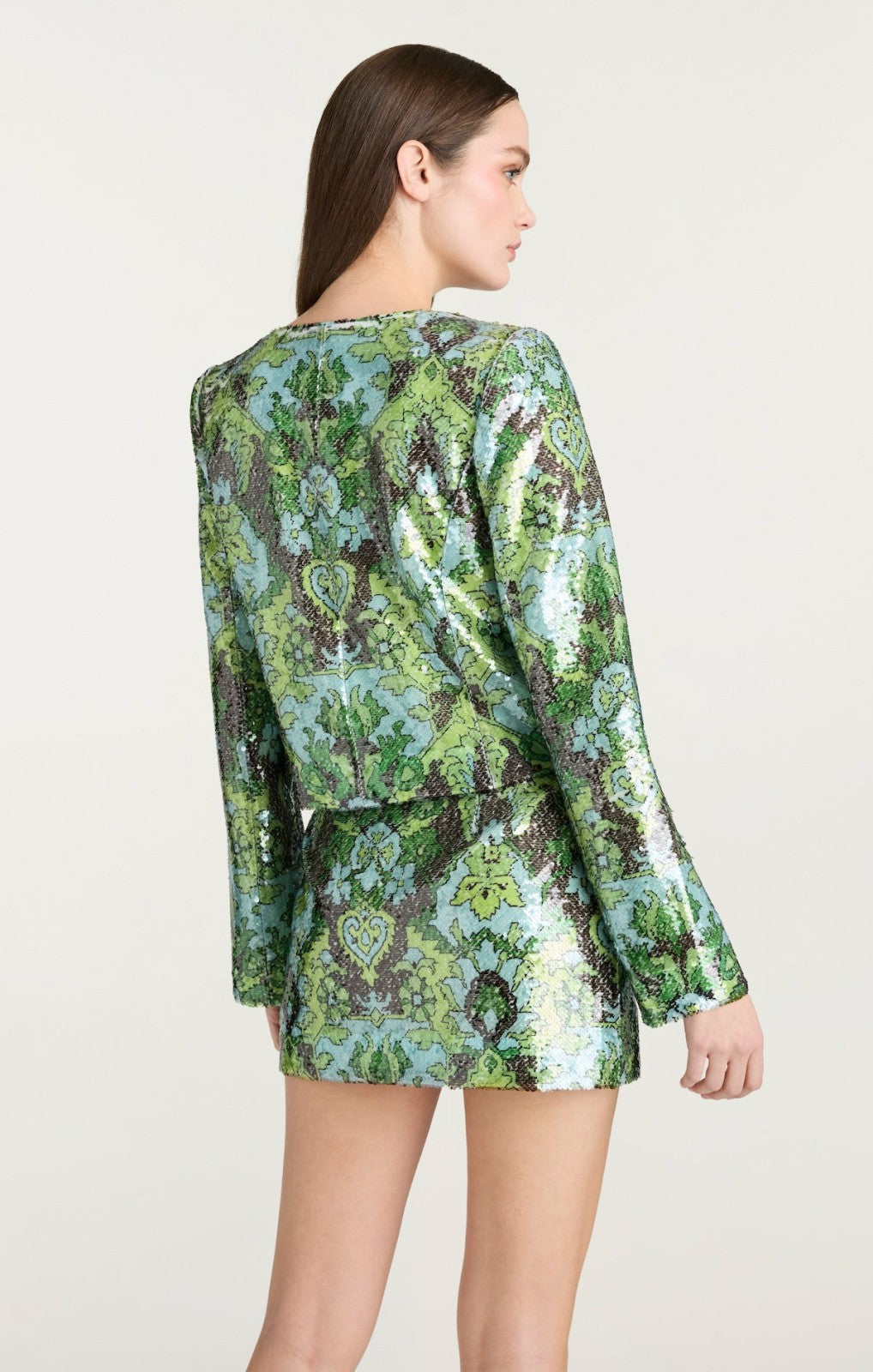 Women Sequin Damask Aspen Jacket Light Cyan Multi