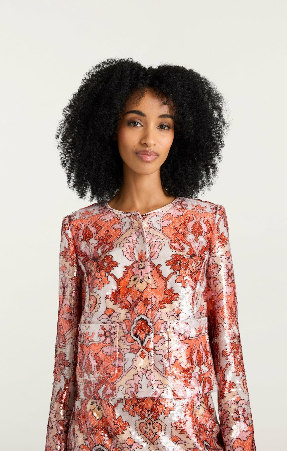Women Sequin Damask Aspen Jacket Pink Poppy Multi