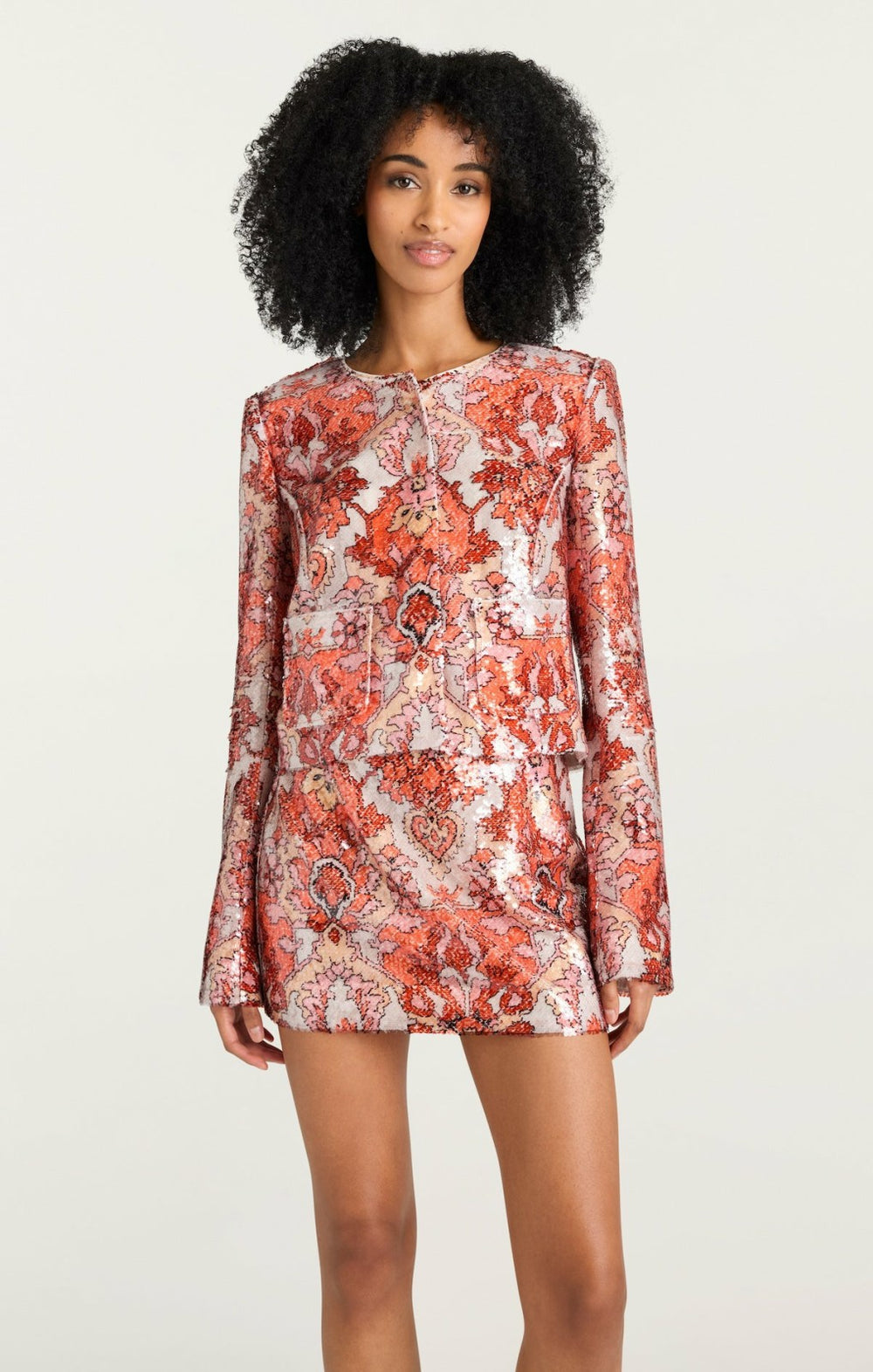 Women Sequin Damask Aspen Jacket Pink Poppy Multi