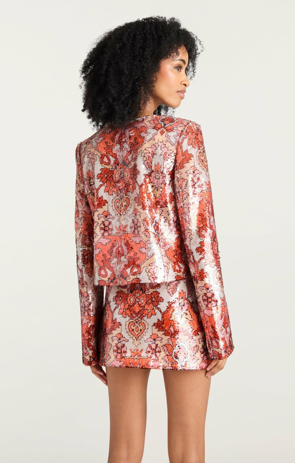 Women Sequin Damask Aspen Jacket Pink Poppy Multi
