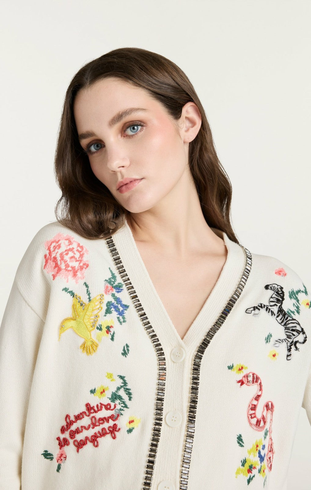 Women Patch Animal Nyla Cardigan Ivory/Multi