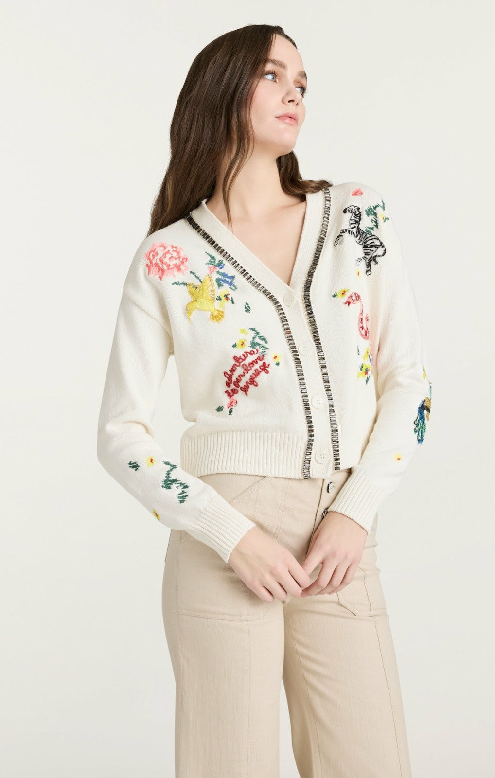 Women Patch Animal Nyla Cardigan Ivory/Multi