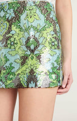 Women Sequin Damask Juno Skirt Light Cyan Multi