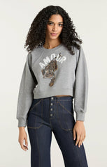 Women Tiger Cropped Jennifer Pullover Heather Grey/Multi