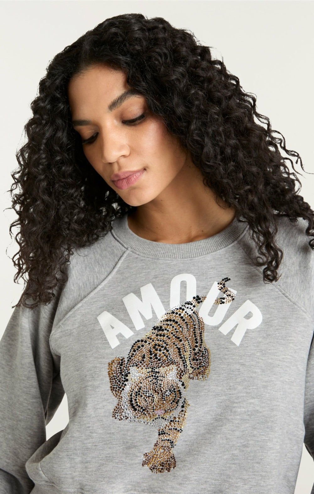Women Tiger Cropped Jennifer Pullover Heather Grey/Multi