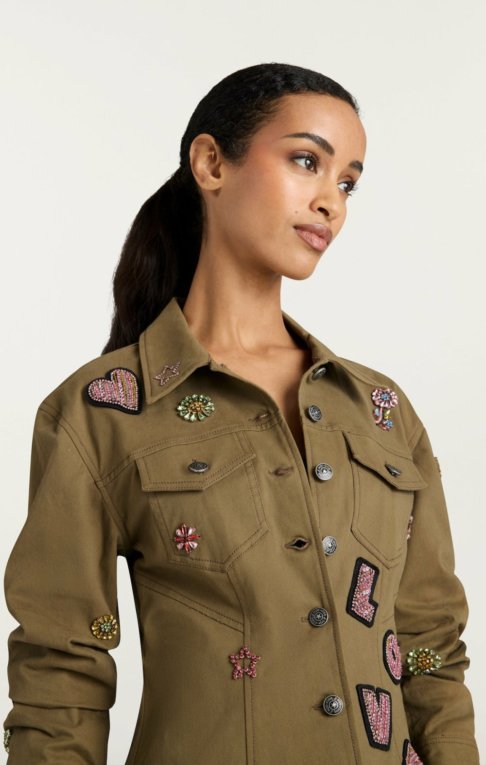 Women Ditsy Love Scrunched Canyon Jacket Dark Olive/Multi