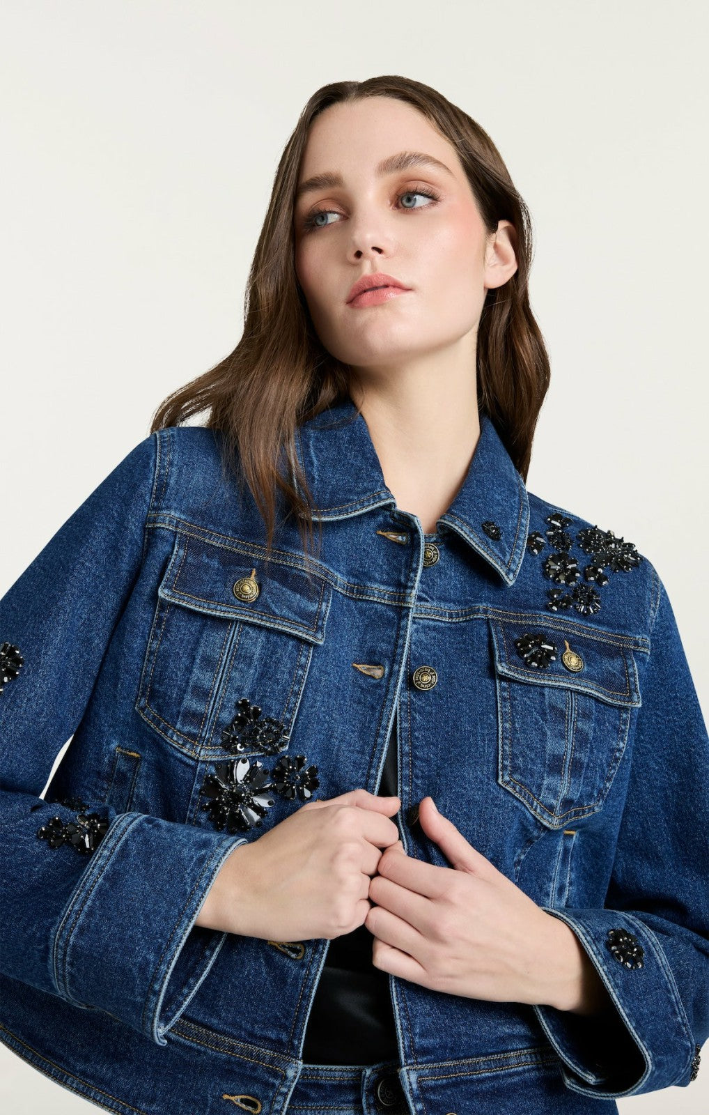 Women Jet Black Embellished Riviera Jacket Oceane