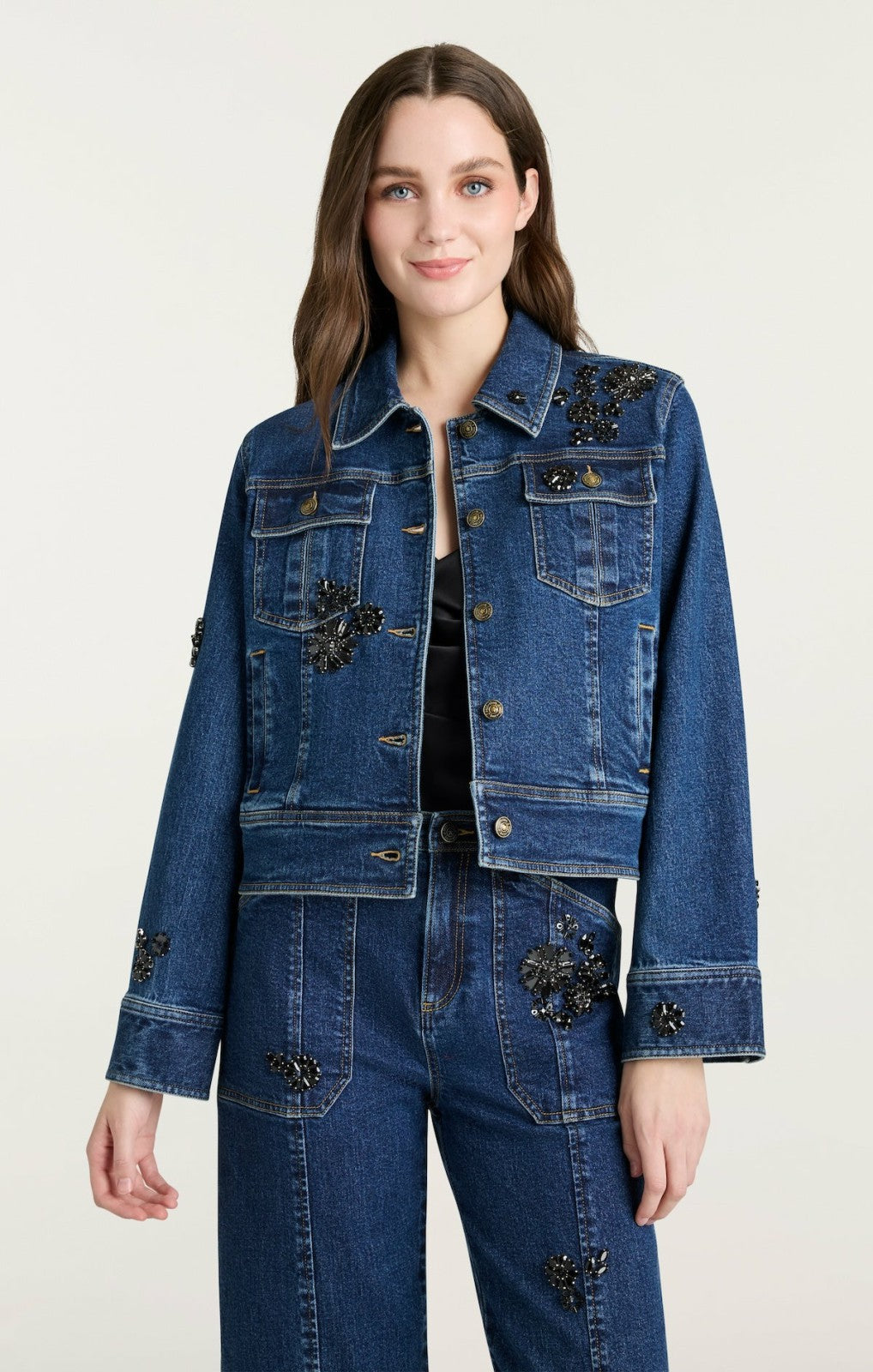 Women Jet Black Embellished Riviera Jacket Oceane