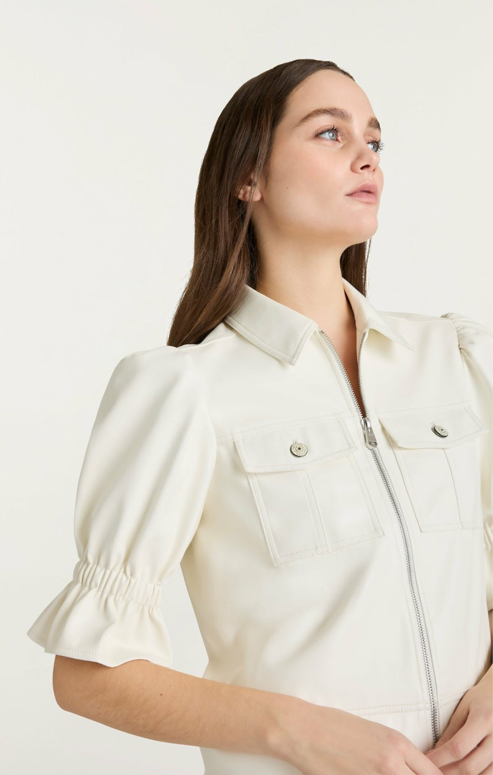 Women Lite Vegan Leather Holly Jacket Ivory