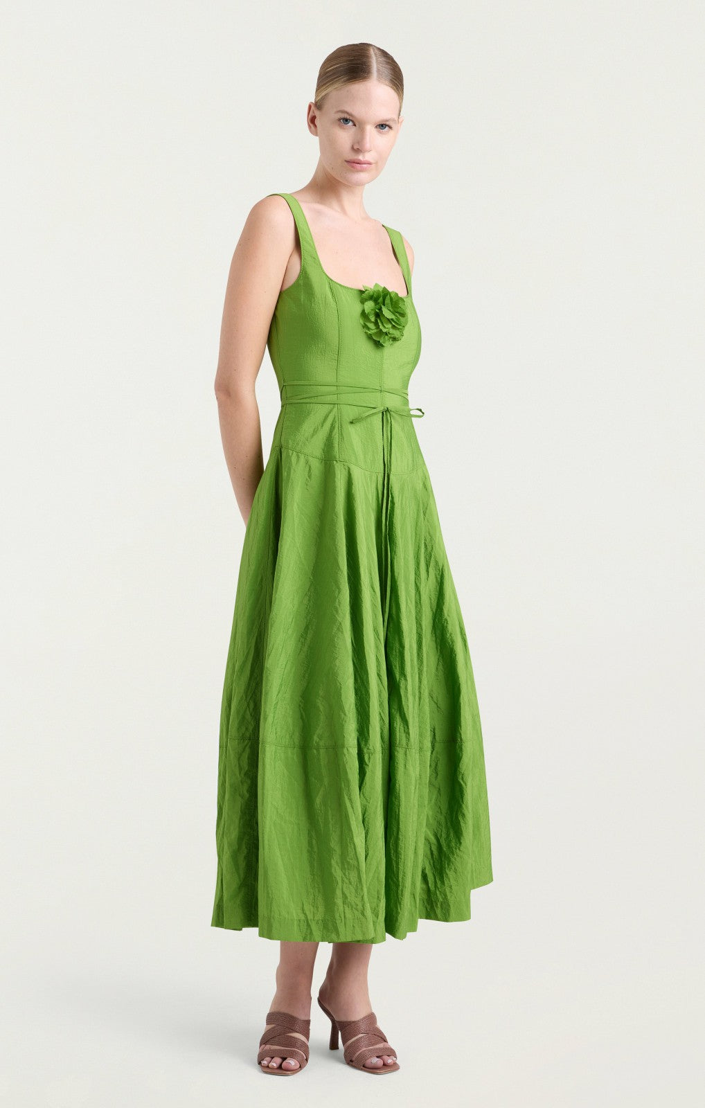 Women Flower Joisian Dress Salted Lime