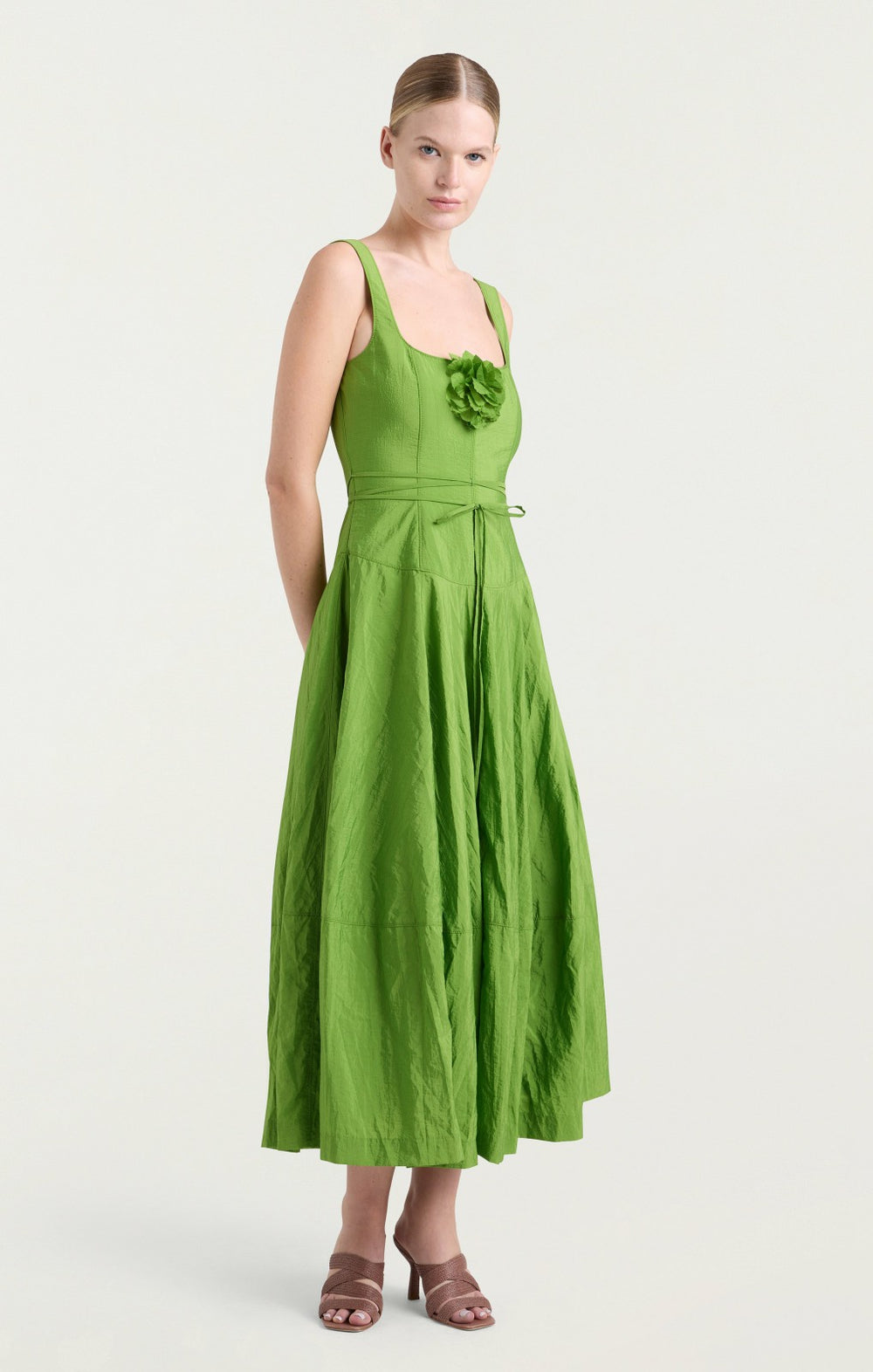 Women Flower Joisian Dress Salted Lime