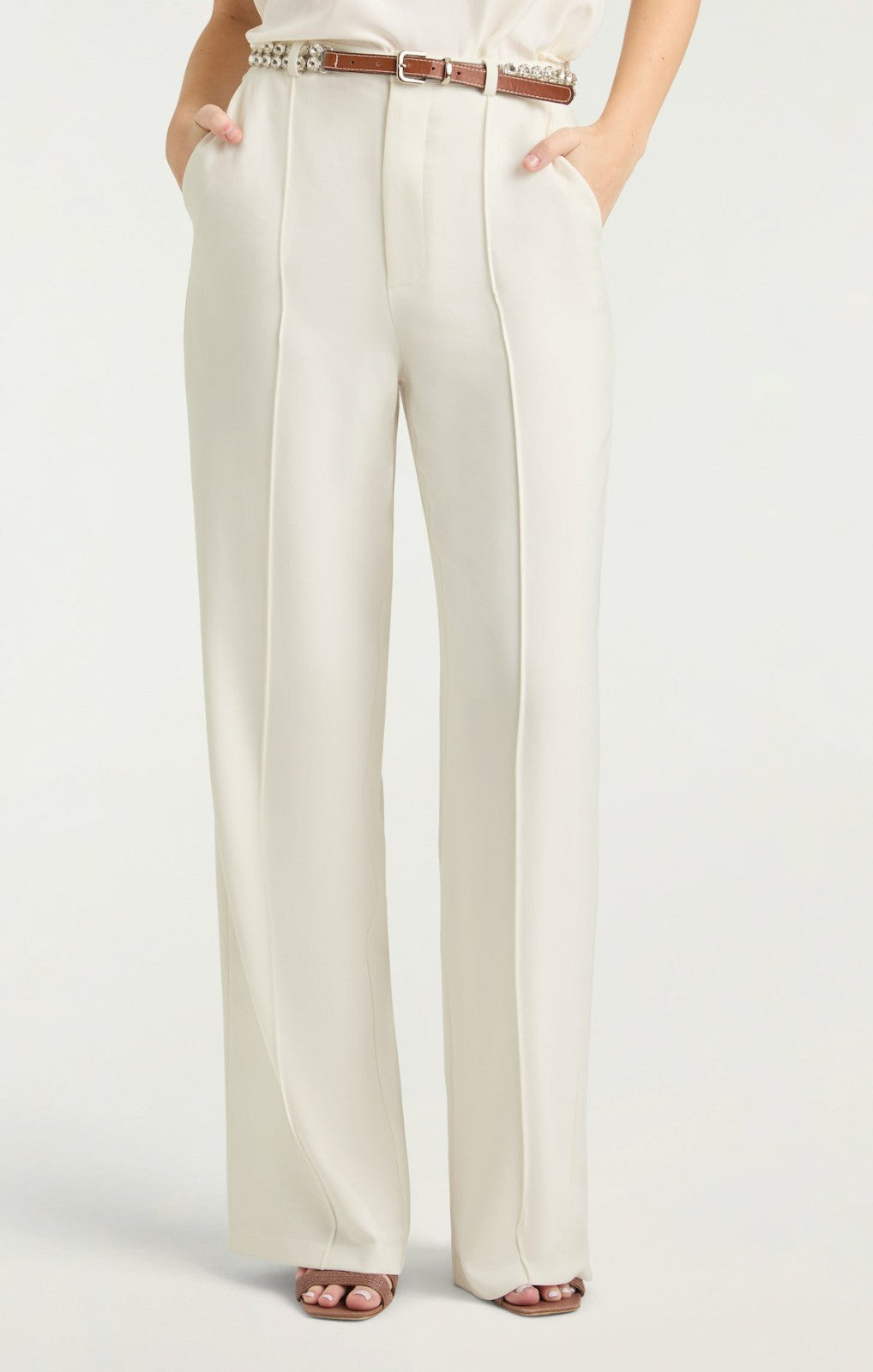 Women Rhinestone Belt Ester Pant Ivory