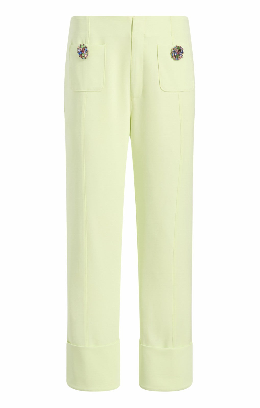Women Rhinestone Button Pamela Pant Lime Cream