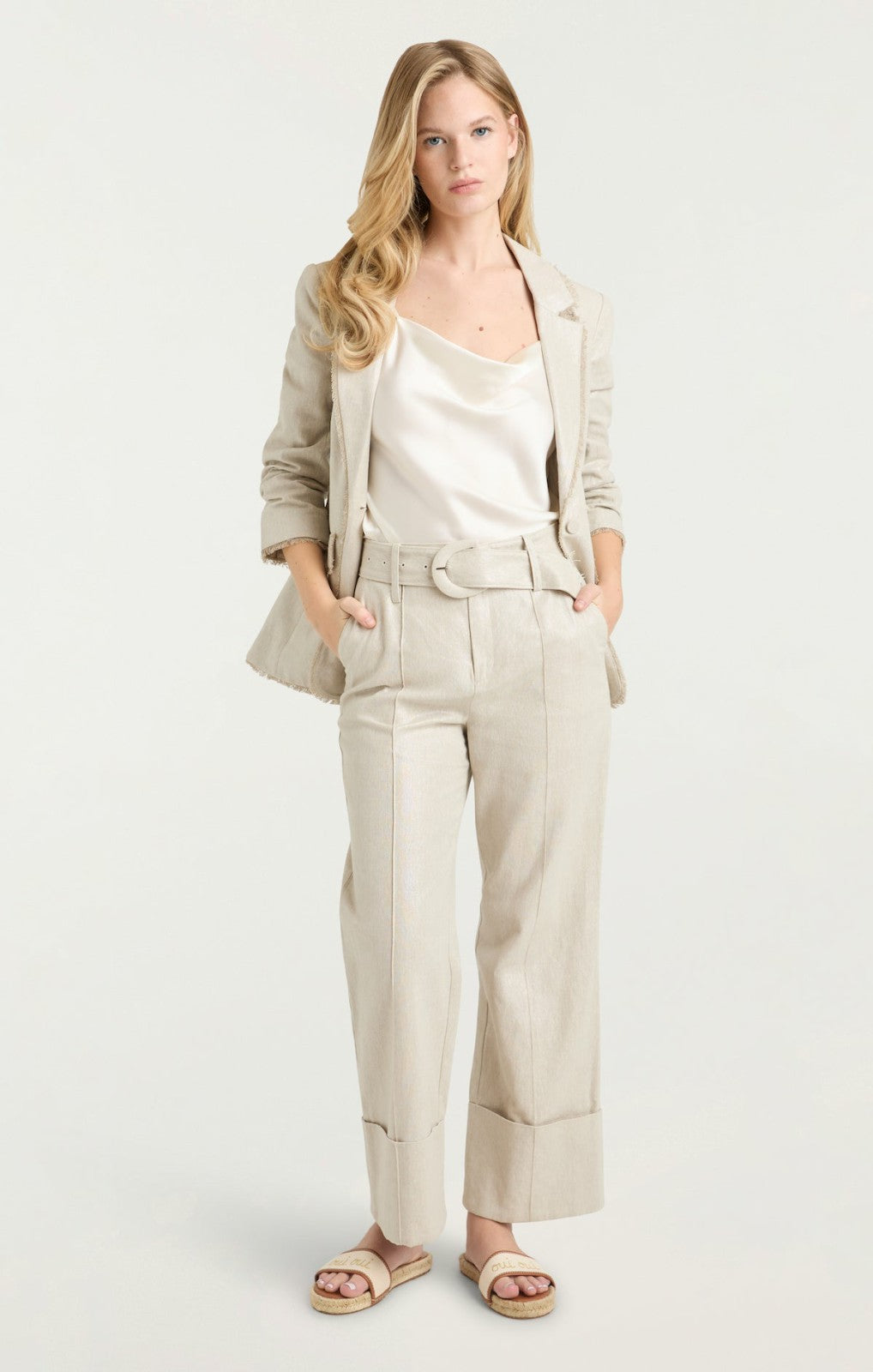 Women Lurex Linen Vassi Pant Plaster