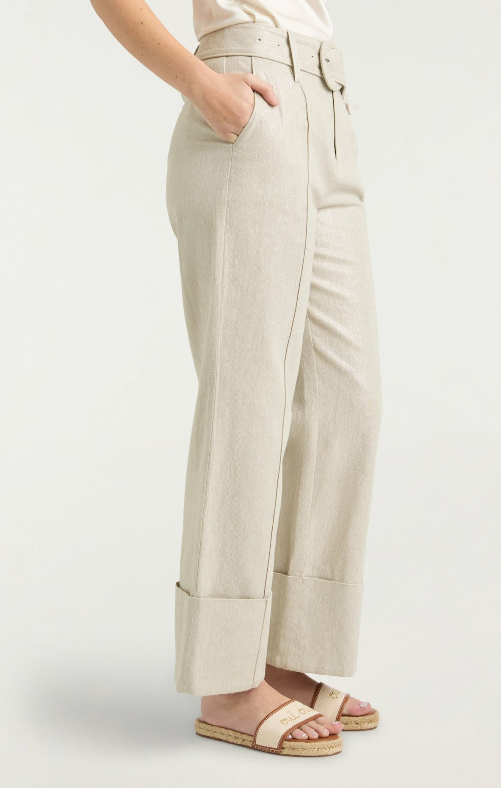 Women Lurex Linen Vassi Pant Plaster