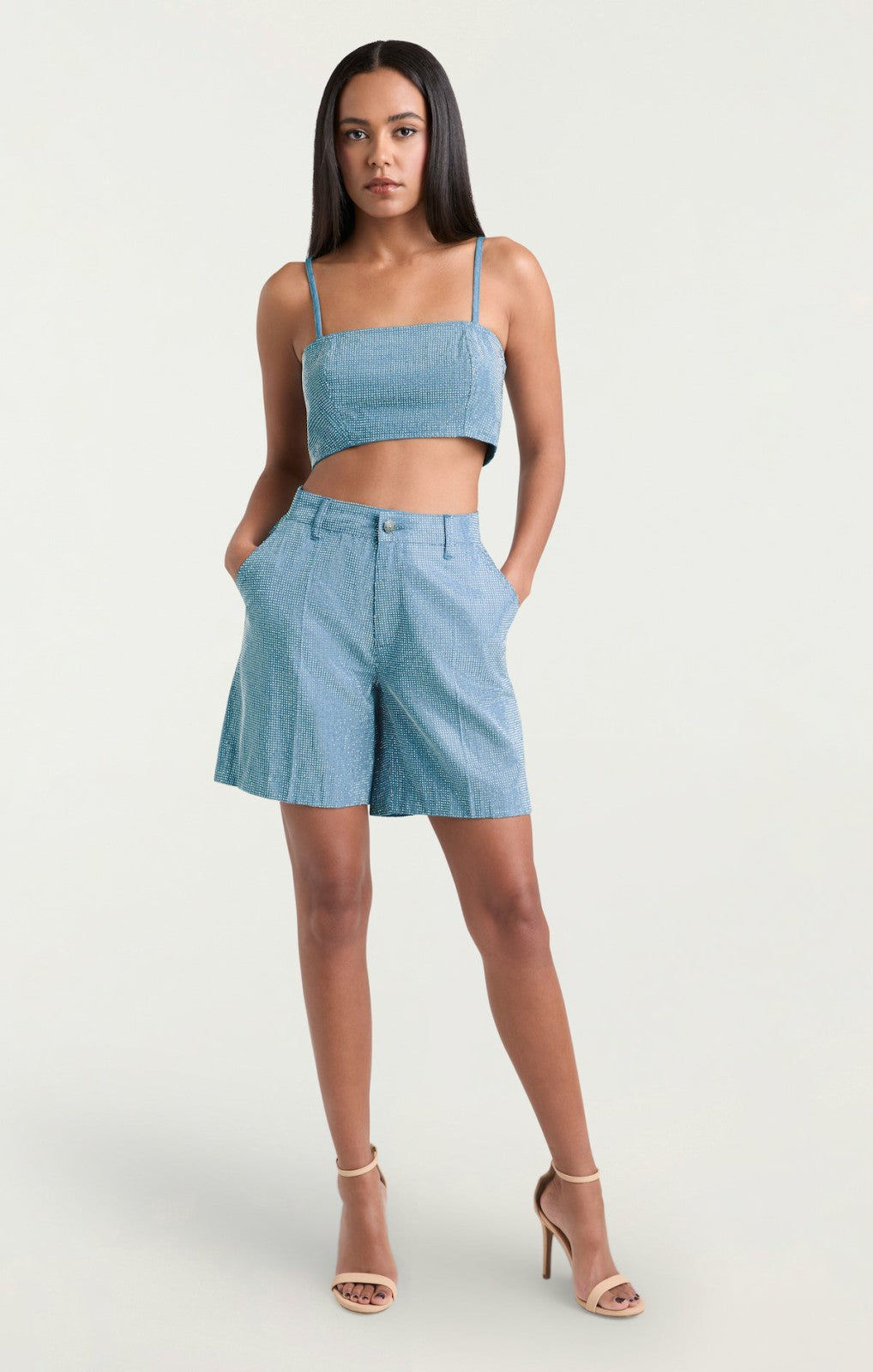 Women Chambray Heatset Patricia Short Medium Blue