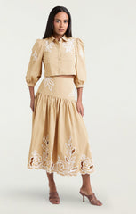 Women Trailing Peonies Tilda Skirt Khaki/White