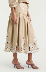 Women Trailing Peonies Tilda Skirt Khaki/White