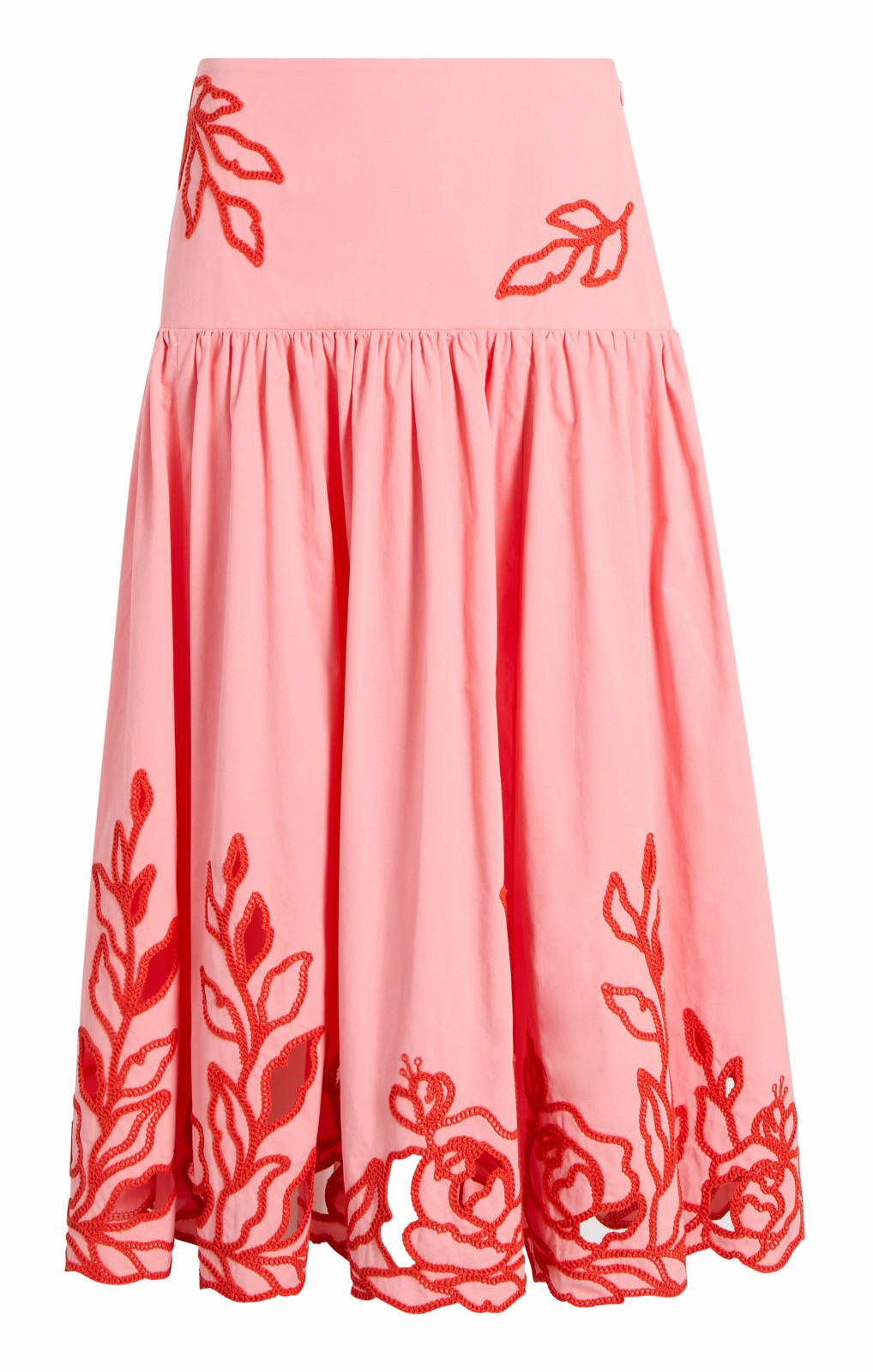 Women Trailing Peonies Tilda Skirt Pink Poppy/Coral Orange