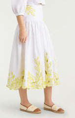 Women Trailing Peonies Tilda Skirt White/Golden Glow
