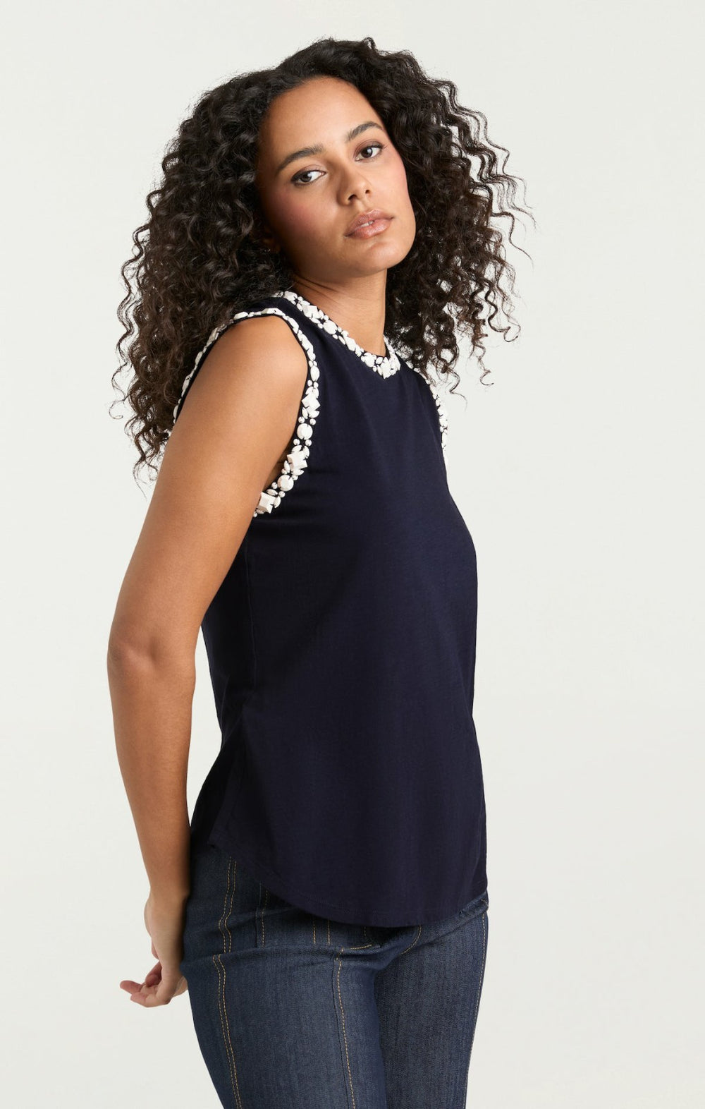 Women Opaque Stone Blaine Tee Navy/White