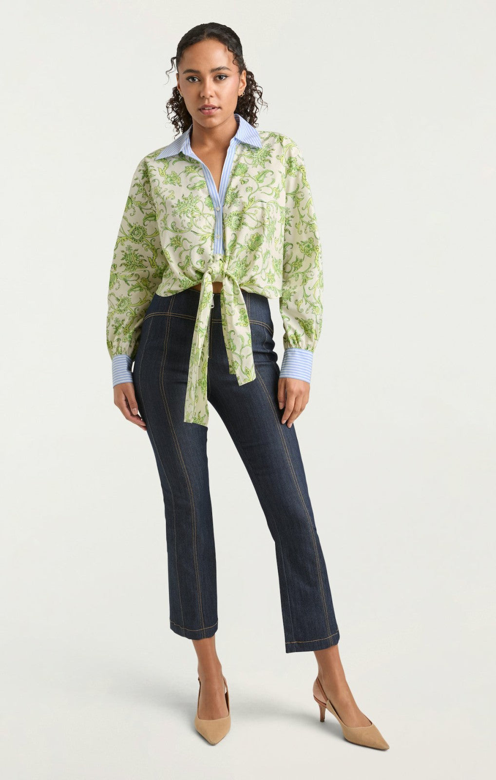 Women Ivy Paisley Poplin Mariana Top Ivory Multi/Blue Hydrangea