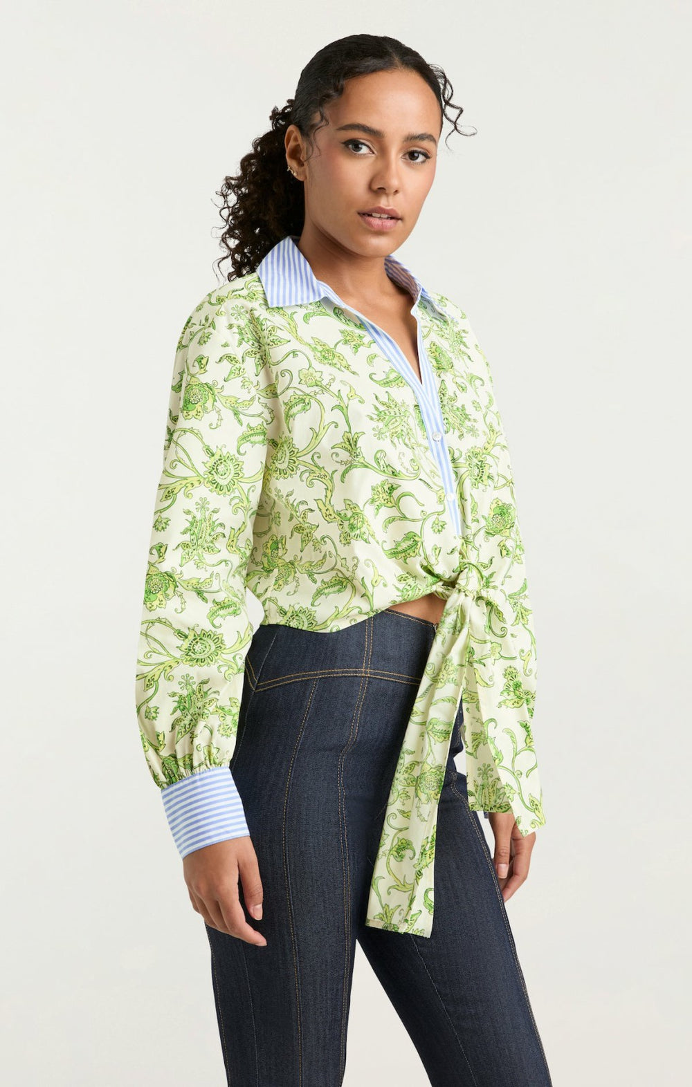 Women Ivy Paisley Poplin Mariana Top Ivory Multi/Blue Hydrangea