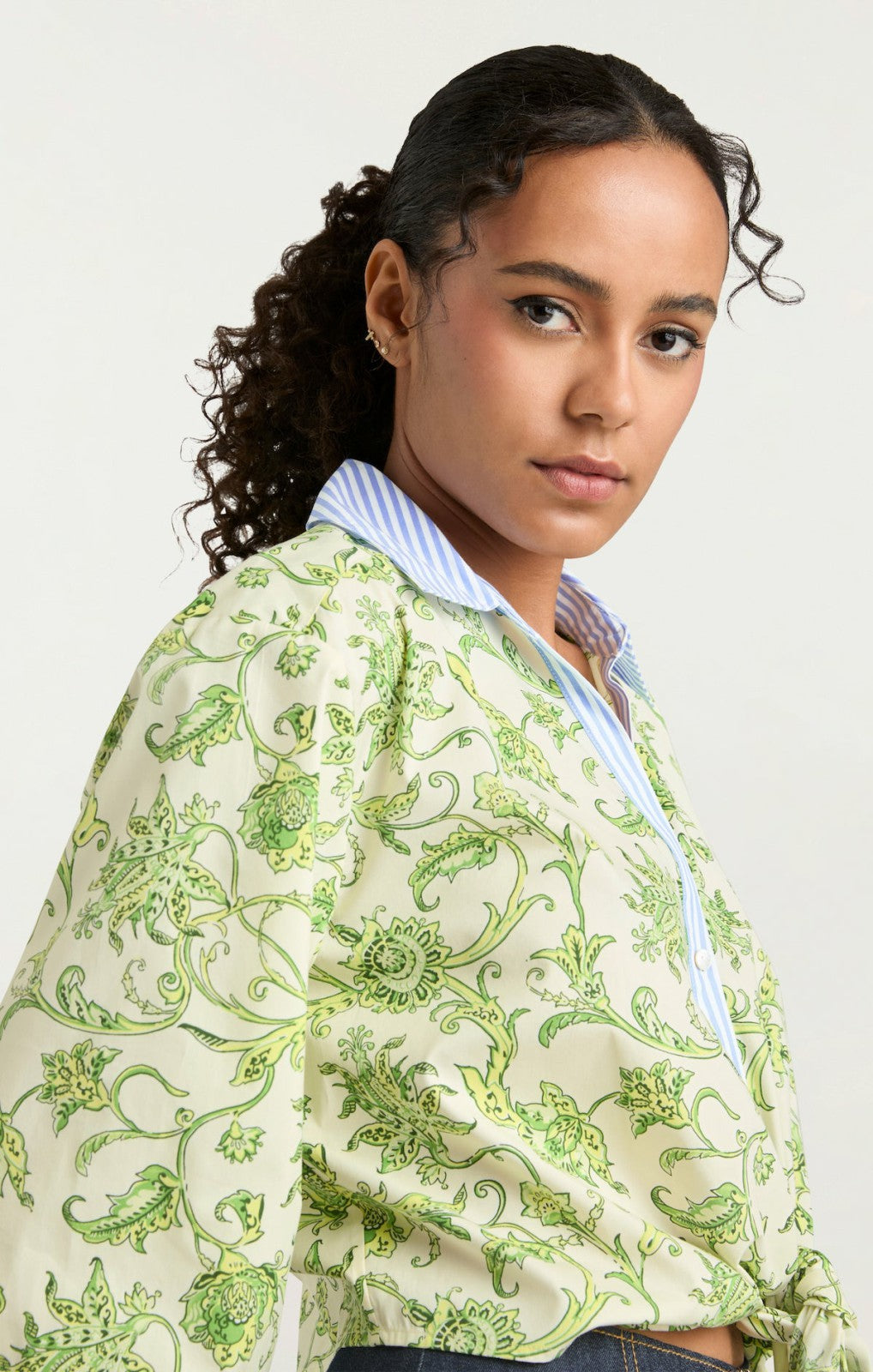 Women Ivy Paisley Poplin Mariana Top Ivory Multi/Blue Hydrangea