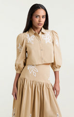 Women Trailing Peonies Tilda Top Khaki/White
