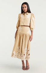 Women Trailing Peonies Tilda Top Khaki/White