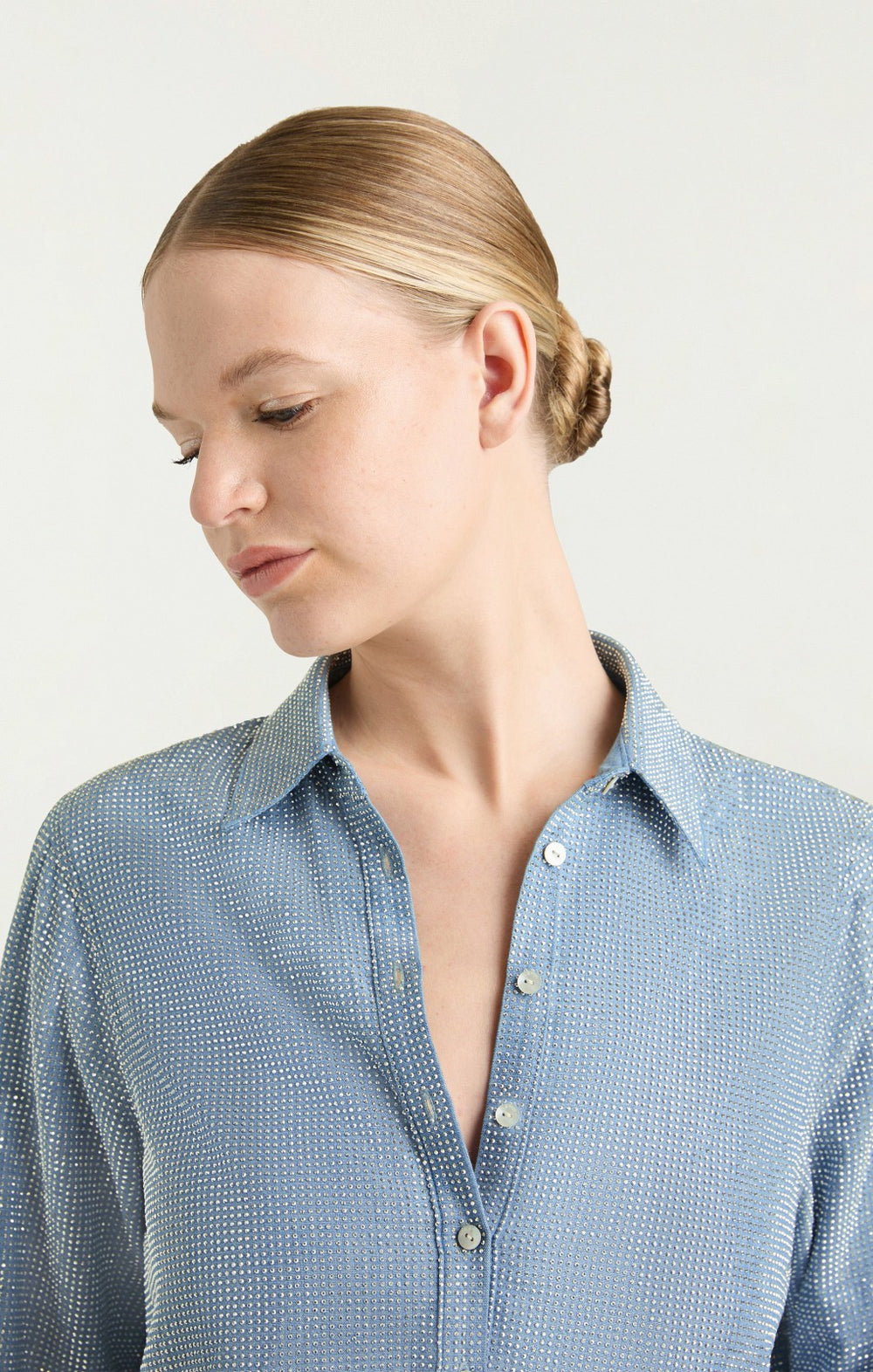Women Chambray Heatset Patricia Top Medium Blue