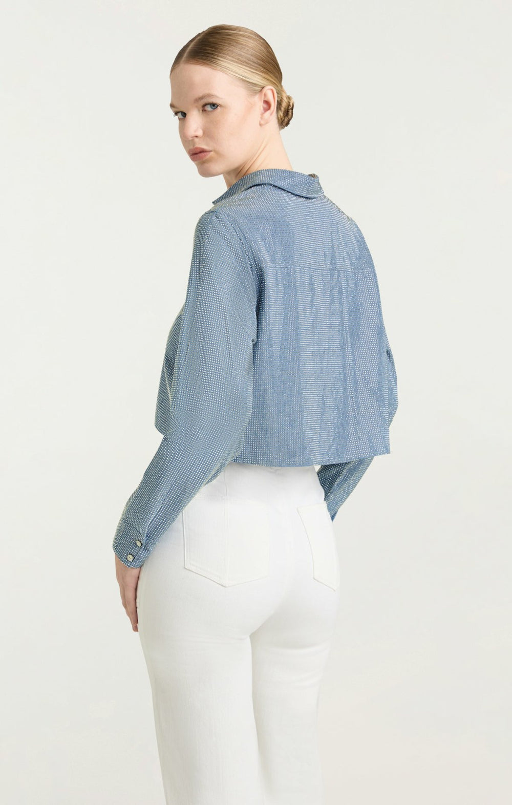 Women Chambray Heatset Patricia Top Medium Blue