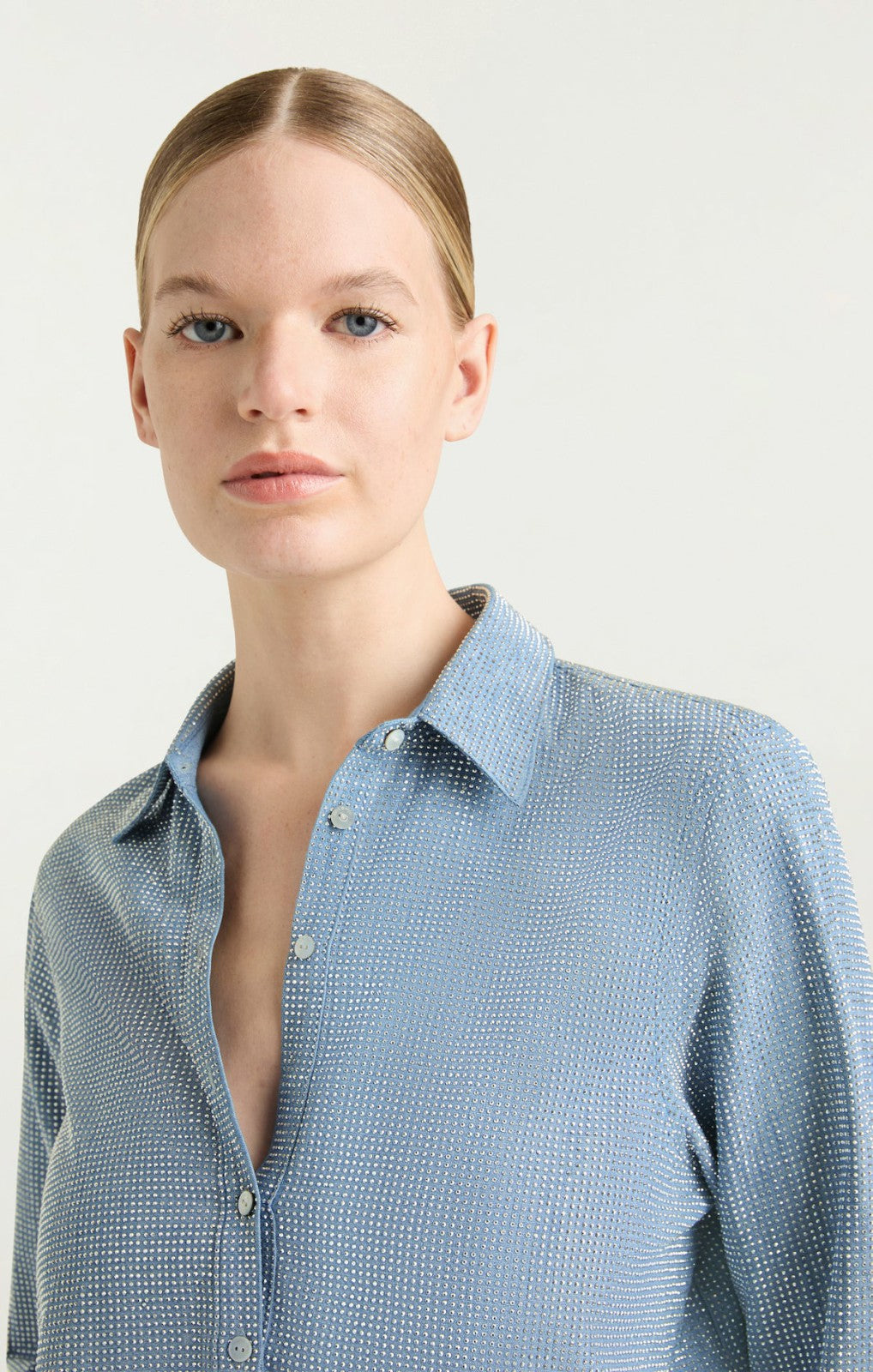 Women Chambray Heatset Patricia Top Medium Blue