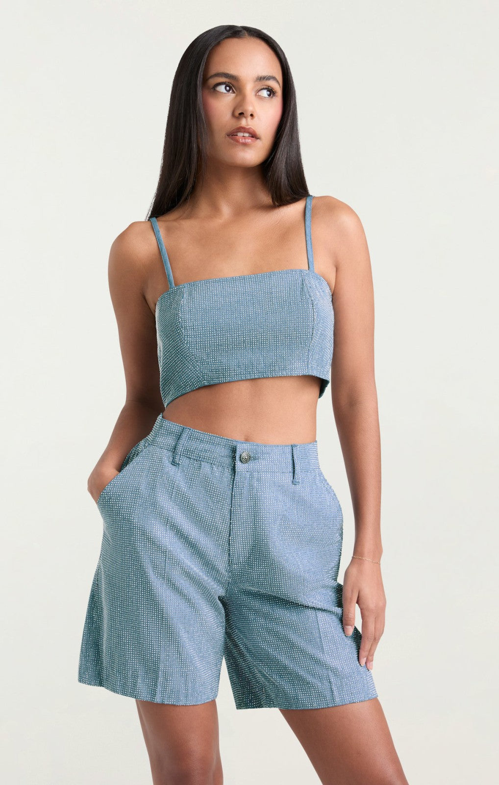Women Chambray Heatset Nikki Top Medium Blue