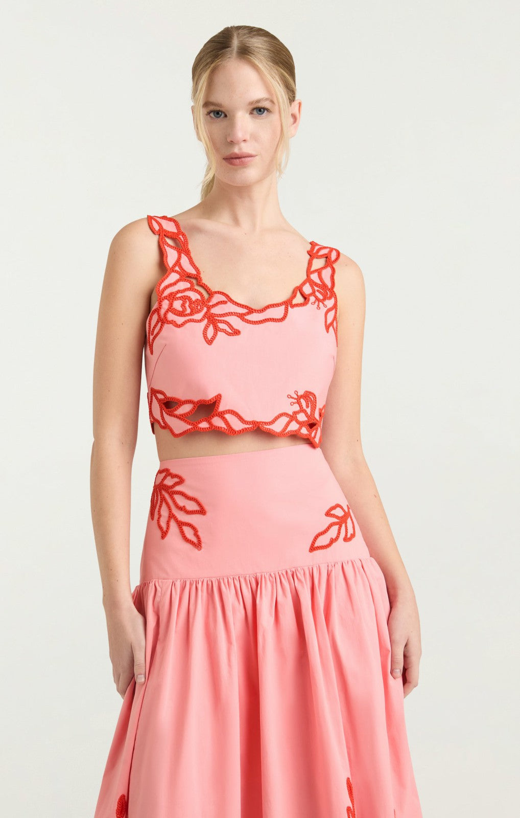 Women Trailing Peonies Bonita Top Pink Poppy/Coral Orange