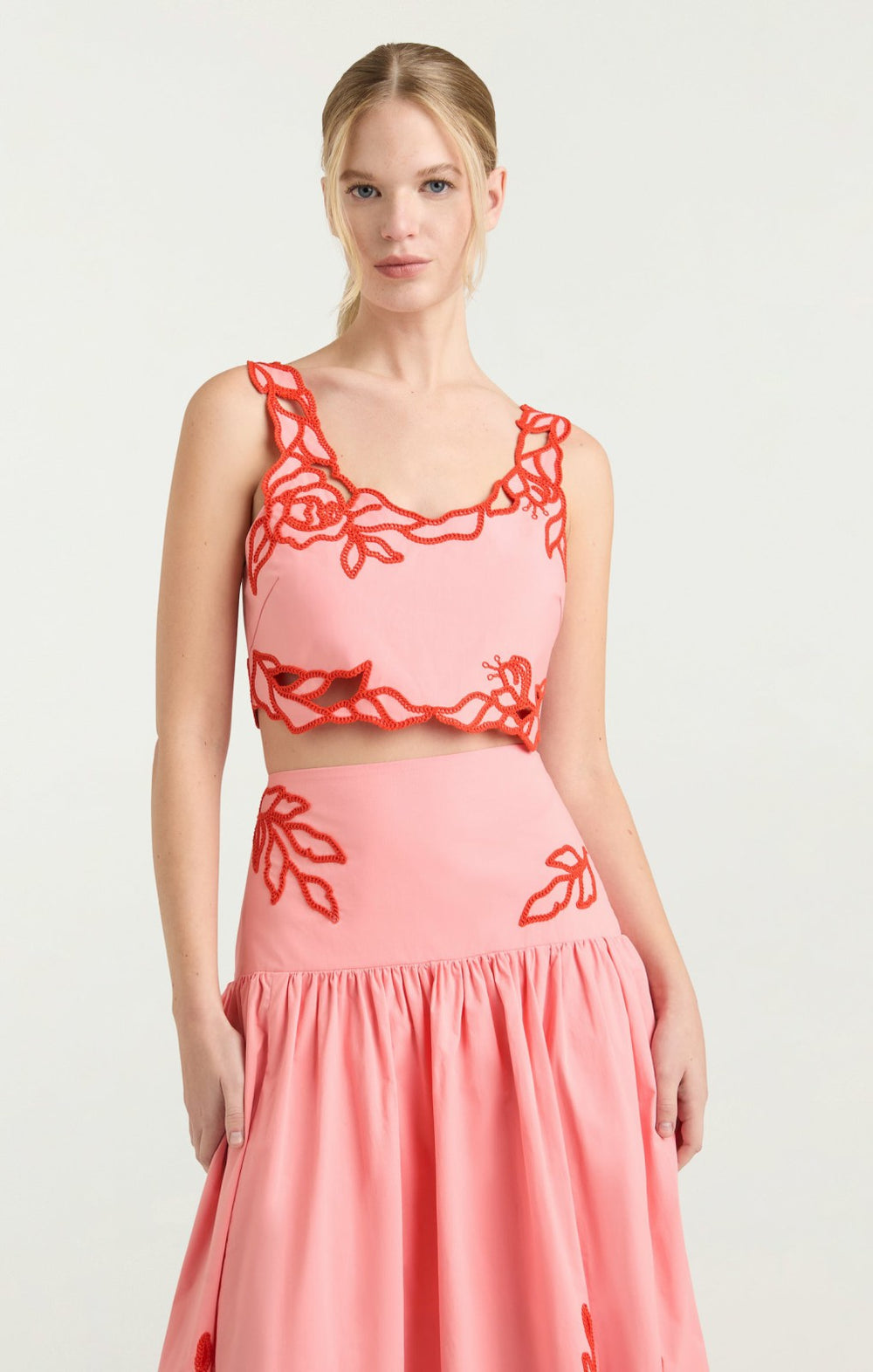 Women Trailing Peonies Bonita Top Pink Poppy/Coral Orange