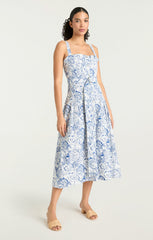 Women Sketchbook Floral Branwen Dress White/Dark Cerulean