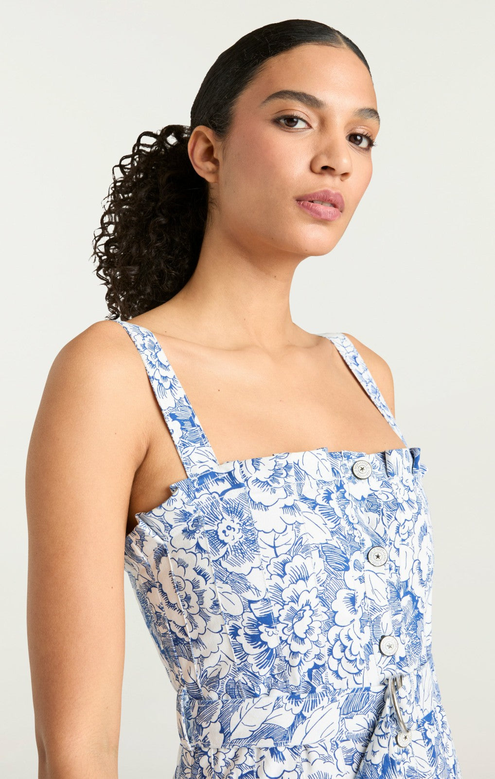 Women Sketchbook Floral Branwen Dress White/Dark Cerulean