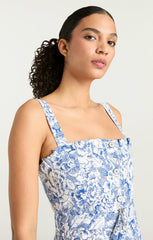 Women Sketchbook Floral Branwen Dress White/Dark Cerulean