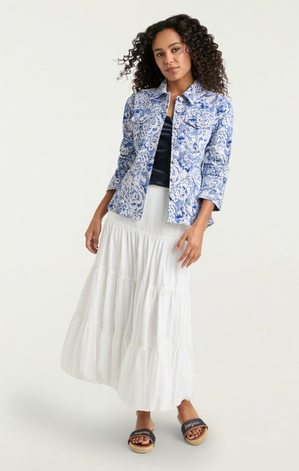 Women Sketchbook Floral Scrunched Canyon Jacket White/Dark Cerulean