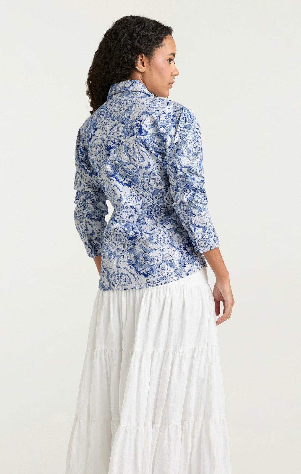 Women Sketchbook Floral Scrunched Canyon Jacket White/Dark Cerulean