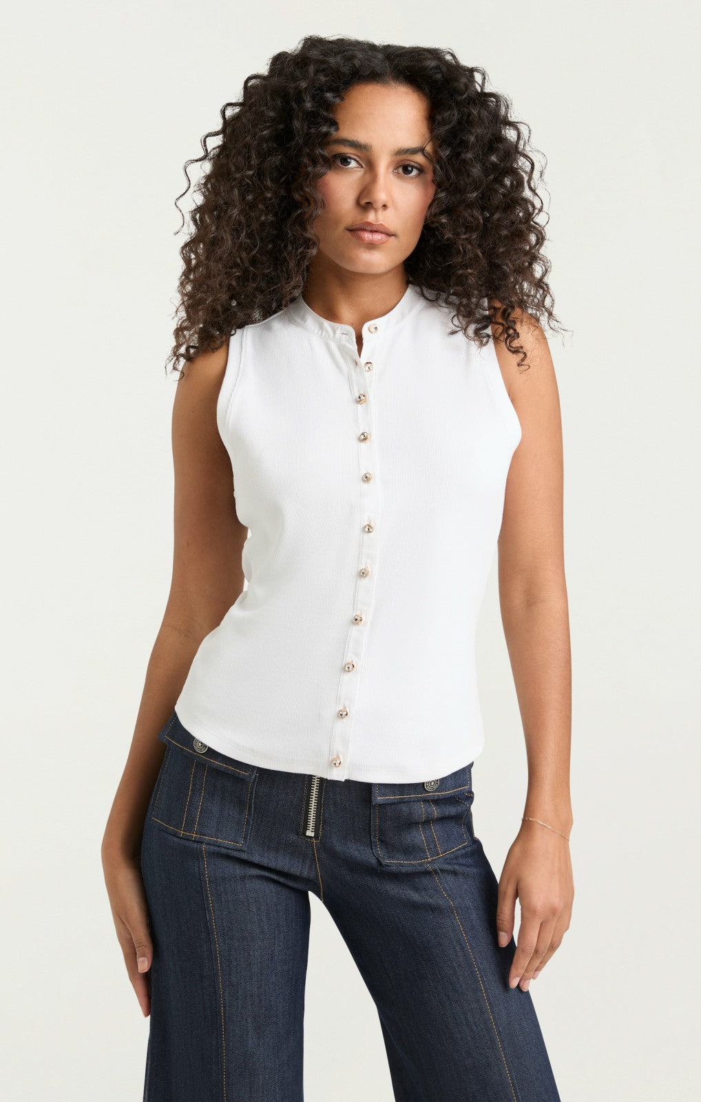 Women Sleeveless Beverly Top White