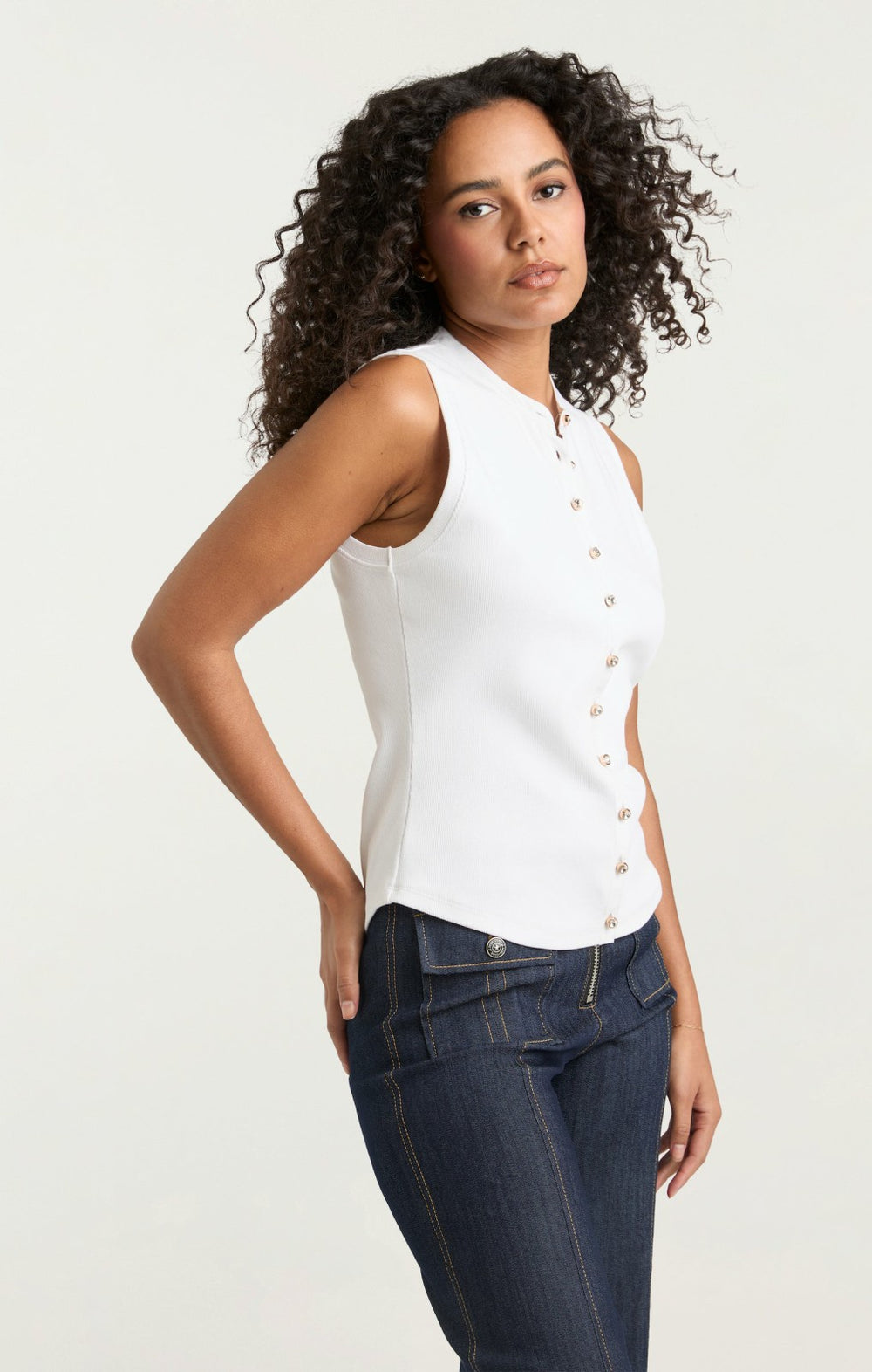 Women Sleeveless Beverly Top White