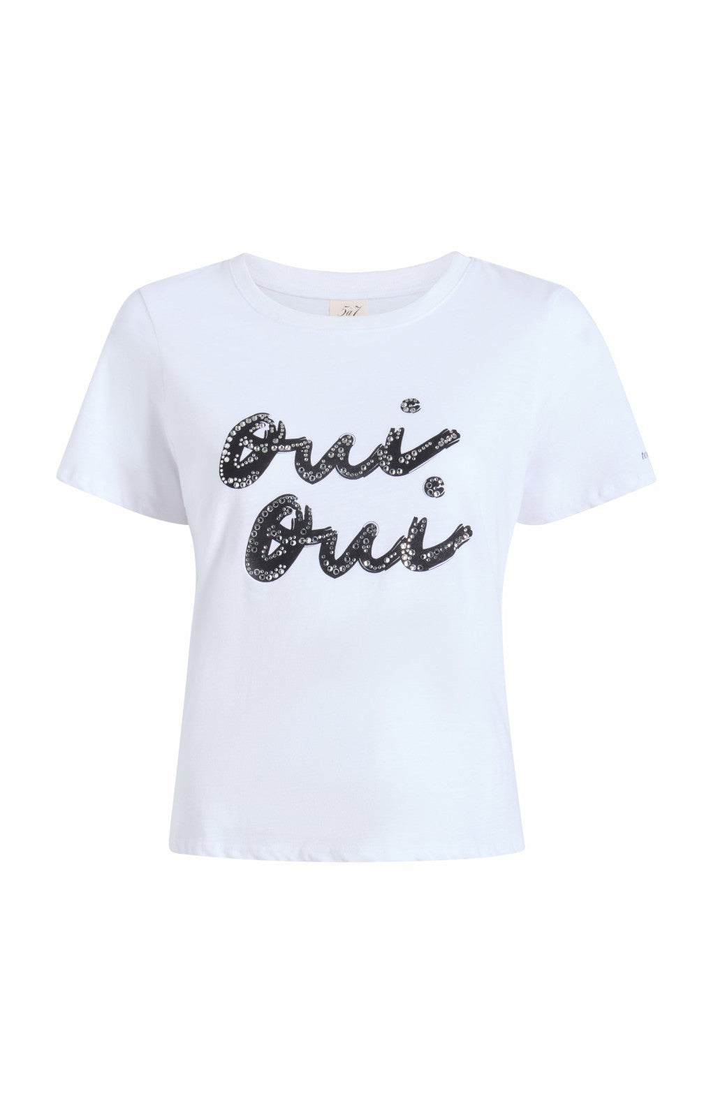 Women Rhinestone Oui Oui Shrunken Tee White/Black