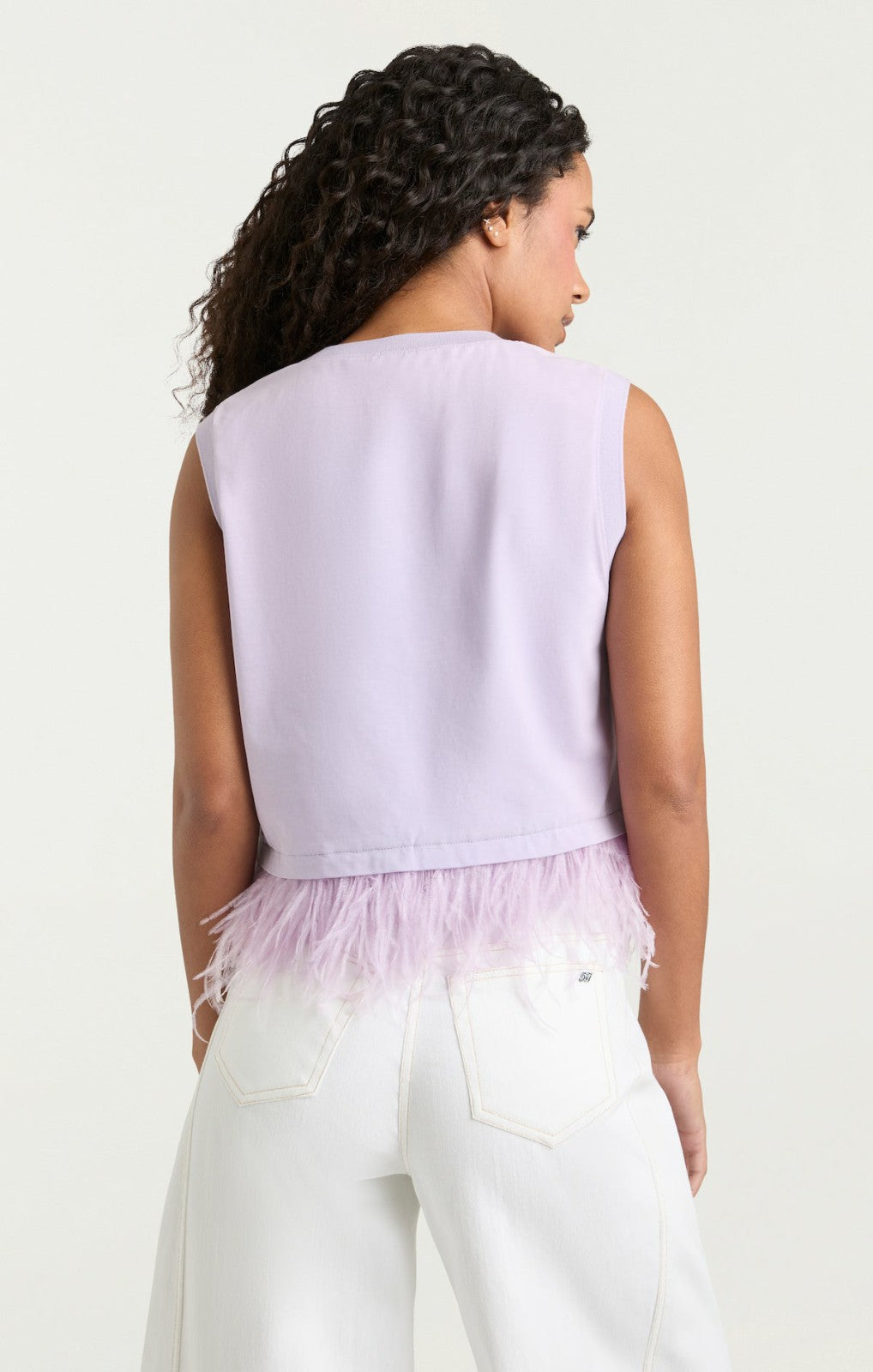 Women Cropped Feather Tee Light Honey Lavender